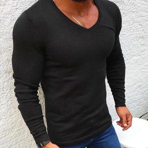 Mens Black Sweater V Neck Size Medium